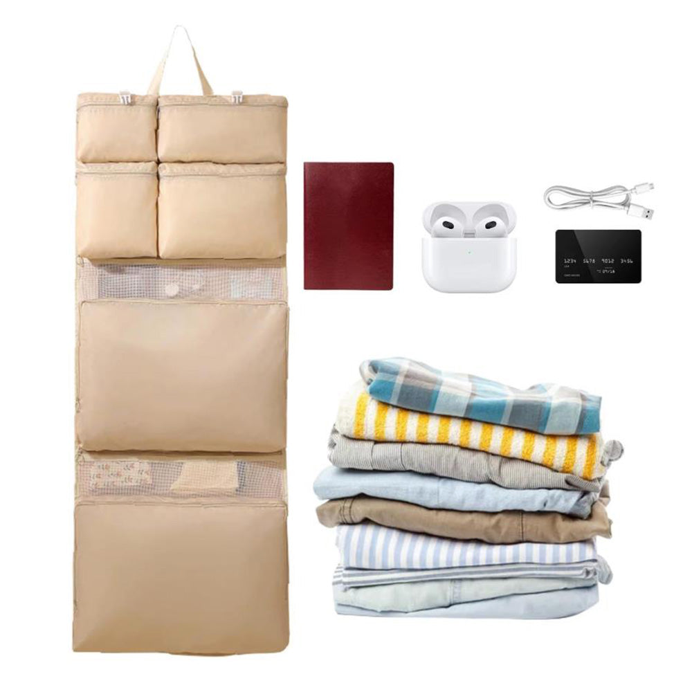 Multi-Compartments Hanging Storage Organizer Foldable Packing Cubes with Handle for Travel Beige