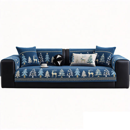Christmas Deer Chenille Sofa Cover Scratch Resistant Sofa Protector - Blue