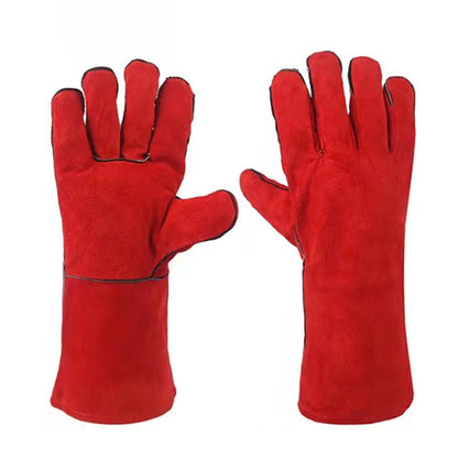 Double Layer Leather Welding Gloves Heat Resistant Fireproof Protective Safety Gloves Red