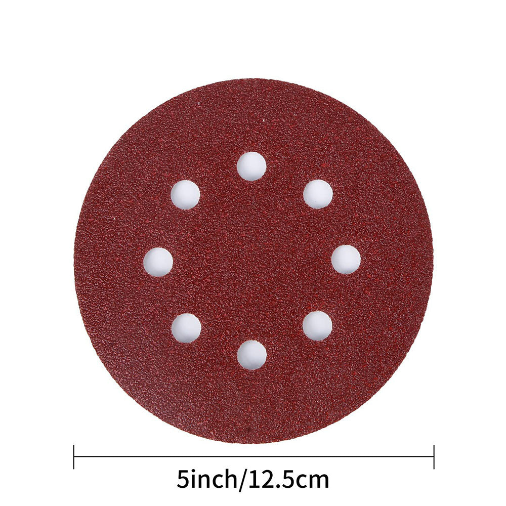 100Pcs Set 50-Inch Sanding Discs 8-Hole Round Sandpapers for Random Orbital Sander