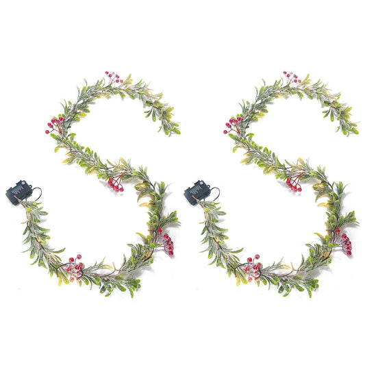 2Pcs Christmas Mistletoe Rattan String Light Artificial Flower Garland Xmas Holiday Decor Red