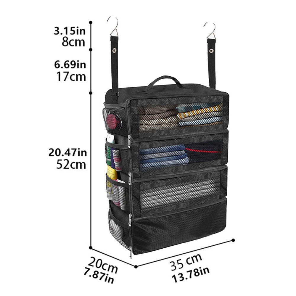 Large Hanging Travel Organizer with 4 Compartments  - Black