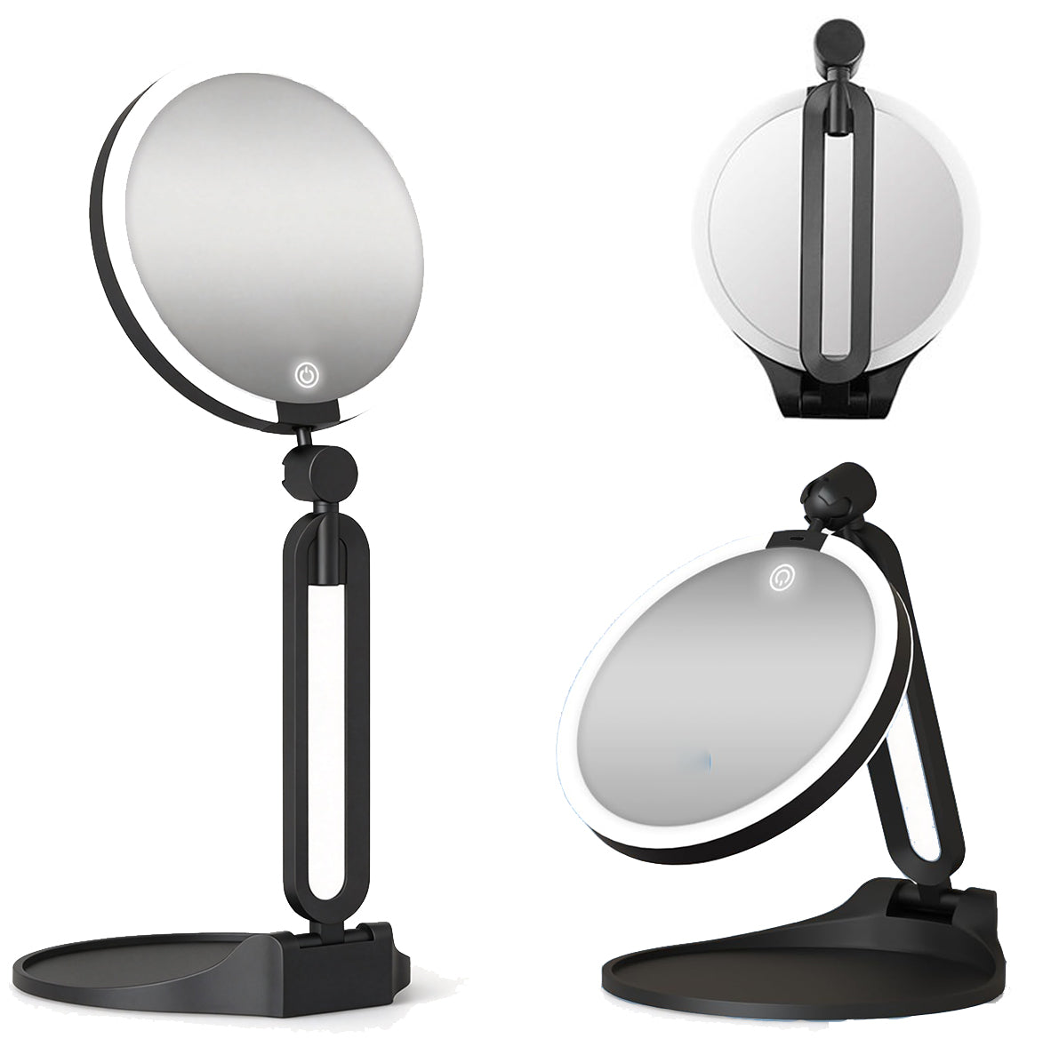 Portable Folding Double Sided LED Magnifying Makeup Mirror - Black
