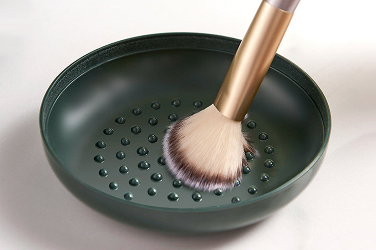 2Pcs 2-in-1 Dust Proof Makeup Brush Storage Bucket Container For Vanity Desktop Bathroom-Green And White