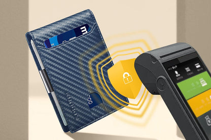 PU Leather Wallet RFID Blocking Front Pocket Bifold Card Holder-Blue