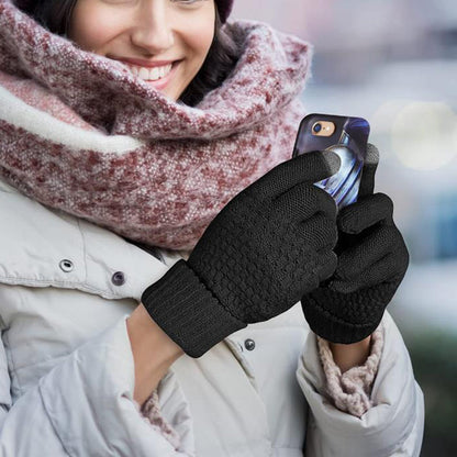 Pair of Winter Thermal Warm Gloves Touchscreen Sports Knit Gloves Black