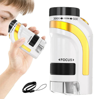 50X-300X Handheld Microscope with LED Lights Portable Pocket Zoom Gold