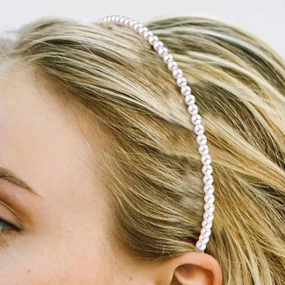 7 Piece Retro Pearl and Ribbon Hair Headband Set for Women-Coffee