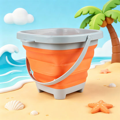 17 Piece Set Beach Toy Set with Foldable Sand Bucket - Orange