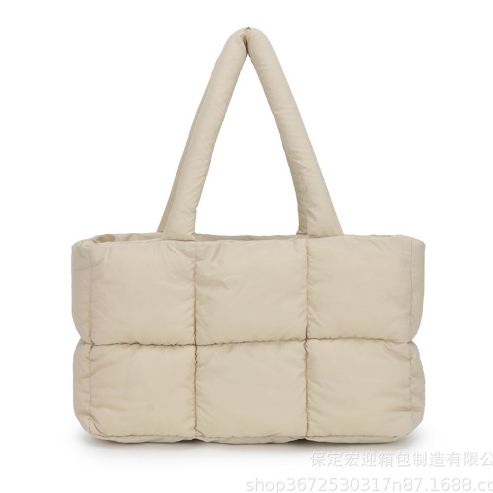 Puffer Tote Bag Large Quilted Puffy Handbag Lightweight Satchel Purse Khaki