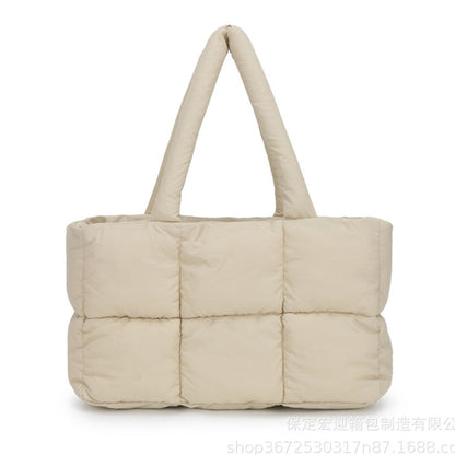 Puffer Tote Bag Large Quilted Puffy Handbag Lightweight Satchel Purse Khaki