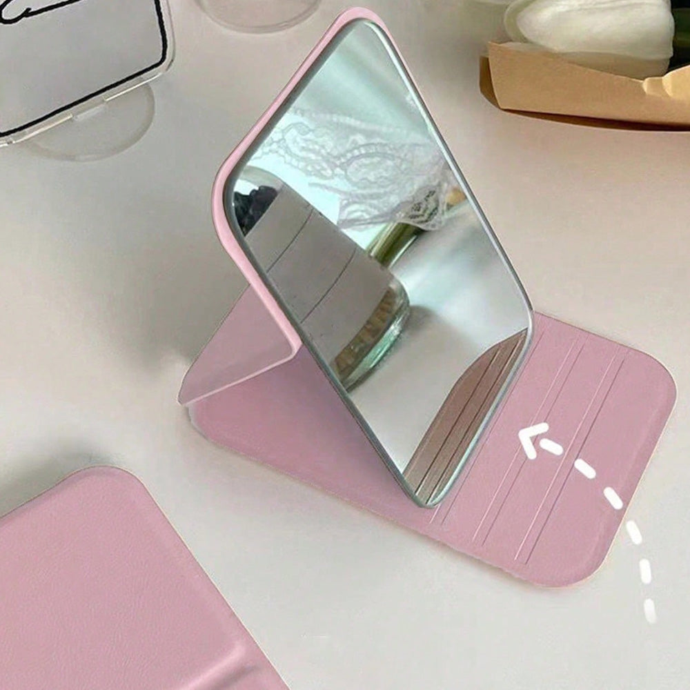 2-Pack Foldable PU Leather Makeup Mirror Medium Portable Travel Vanity Pink