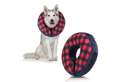 Inflatable Pet Protective Collar - Red and balck grid