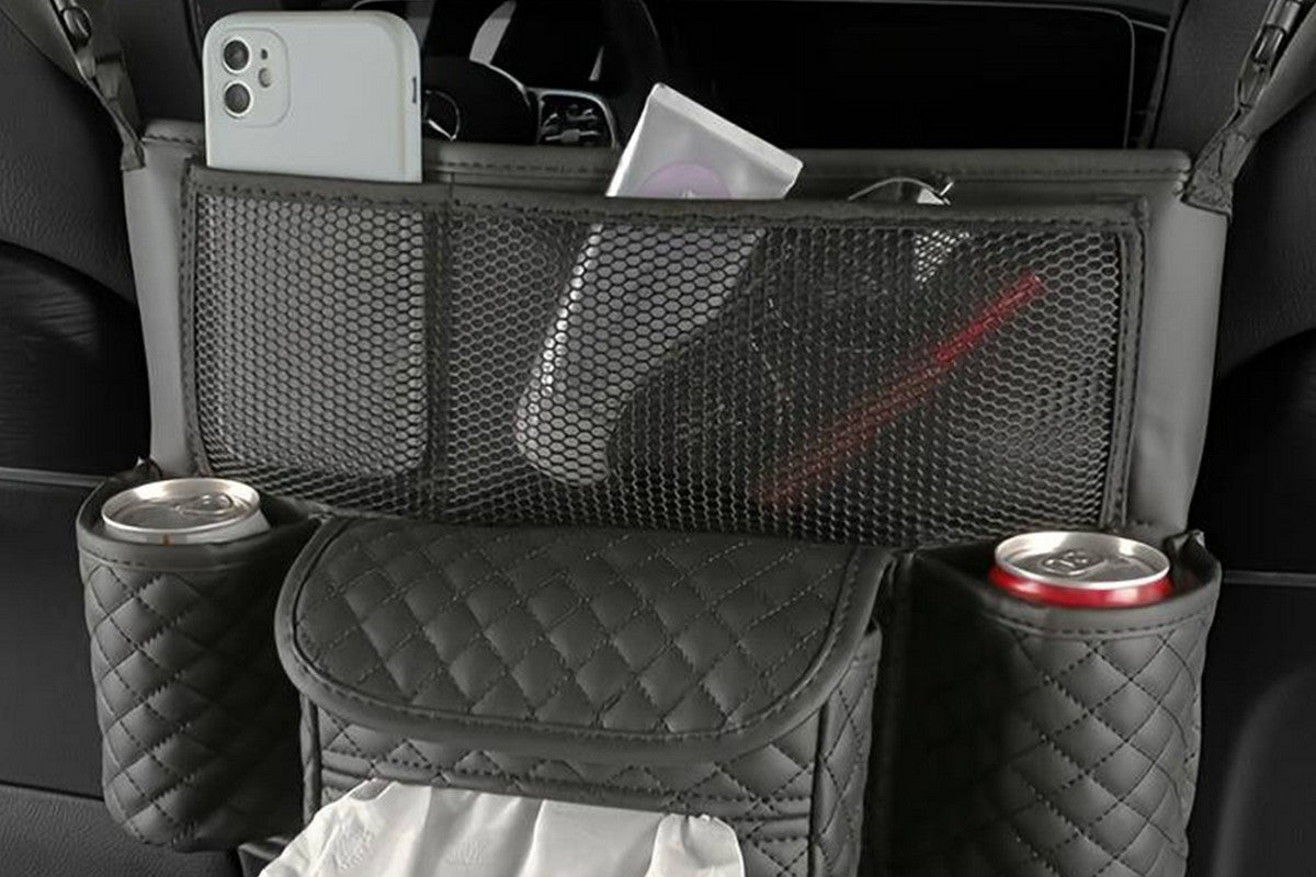 Car Handbag Holder Net Pocket Organizer For Handbag Storage Between Seats-Black