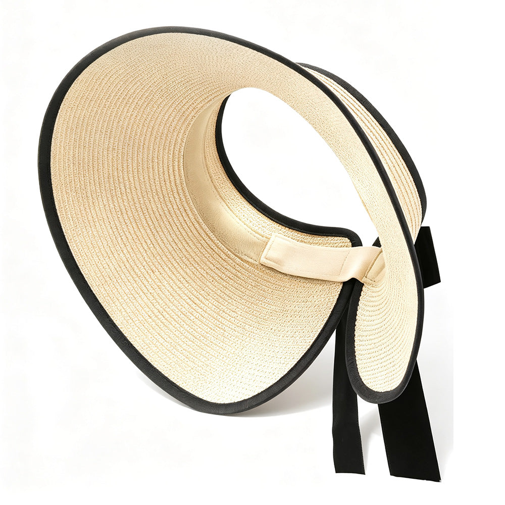 Foldable Adjustable Wide Brim Open Top Outdoor Sun Visor Hat - Beige