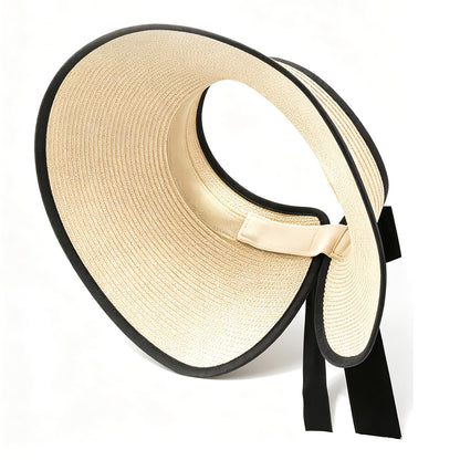 Foldable Adjustable Wide Brim Open Top Outdoor Sun Visor Hat - Beige