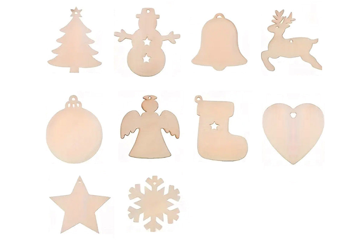 100Pcs Wooden Christmas Tree Decorations Assorted Blank Shapes for Painting