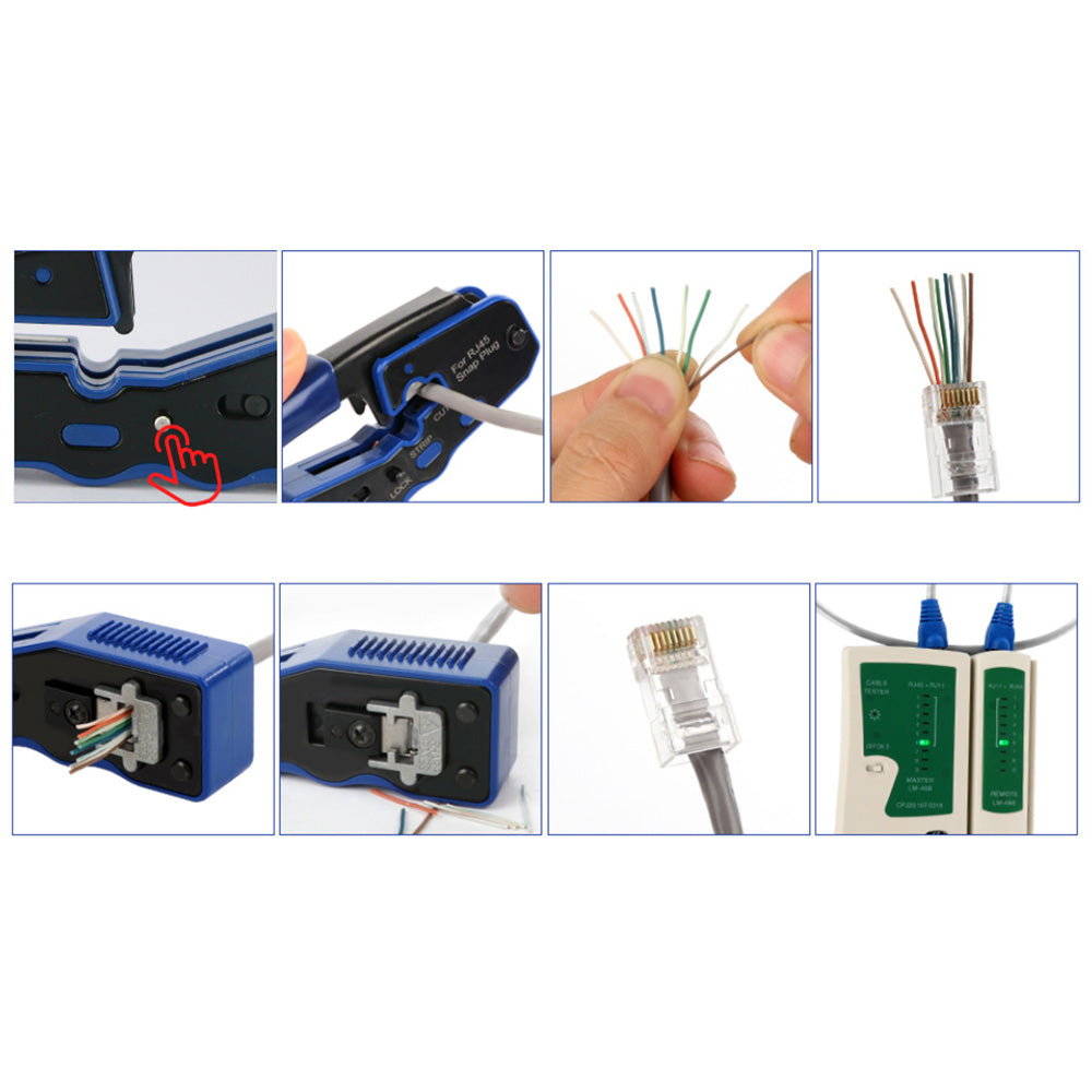 RJ45 Crimp Tool Pass Thru Ethernet Crimper for Cat5e Cat6 Cat6a 8P