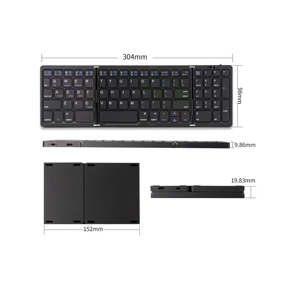 Foldable Bluetooth Keyboard Wireless Portable Keyboard Rechargeable for Laptop Tablet Smartphone Device Black
