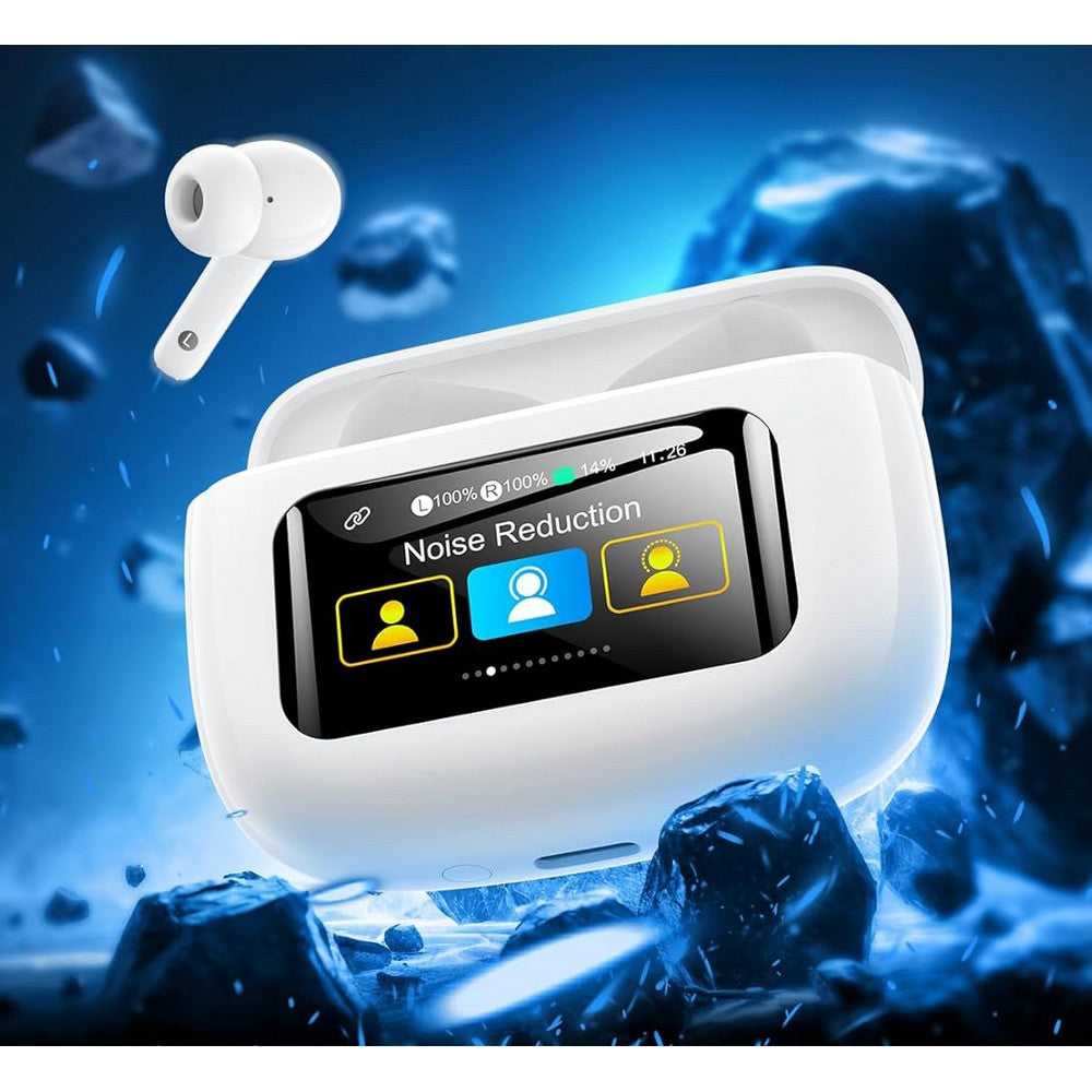 Wireless Earbuds Bluetooth Headphones with ANC Noise Cancelling and LED Display Case-White