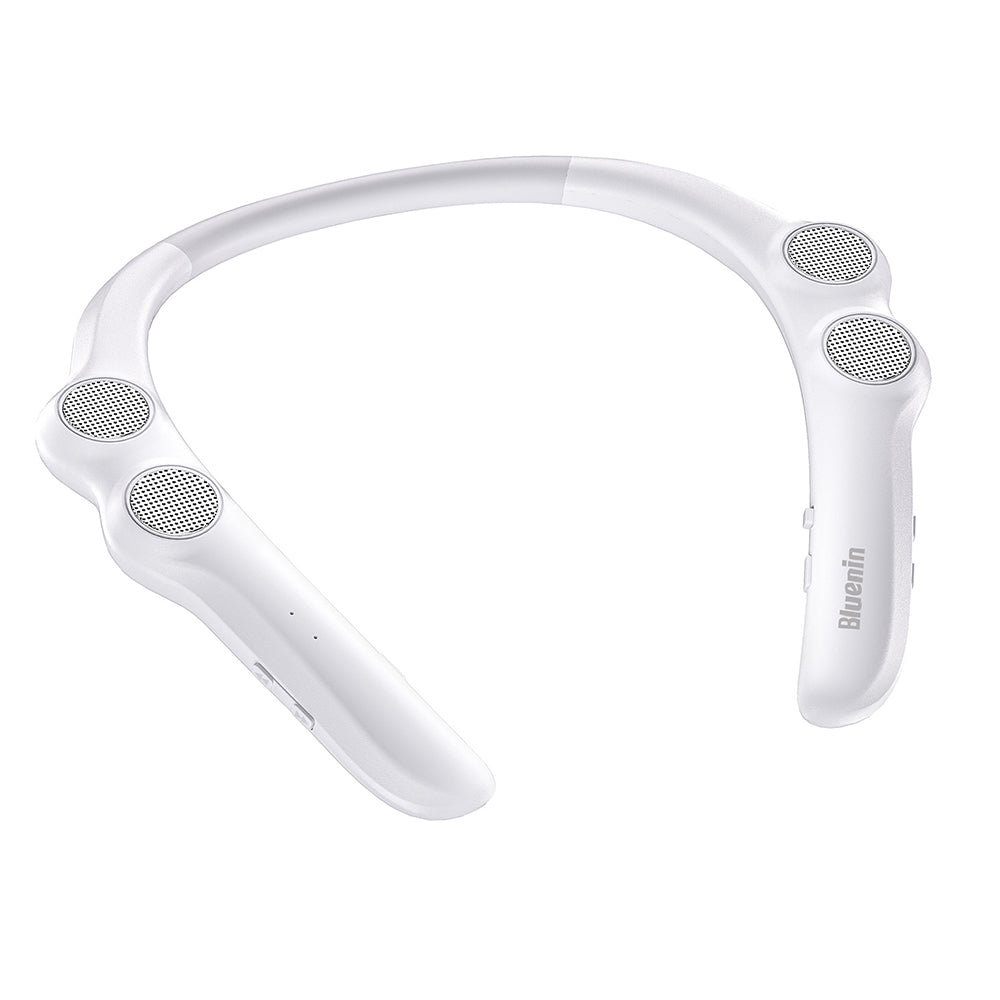 Neckband Bluetooth Speaker Wireless Wearable Speaker with 3D Stereo Sound and Mic-White