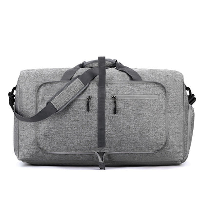 Large Foldable Travel Duffel Bag Carry-On Shoulder Bag with Shoe Compartment Grey