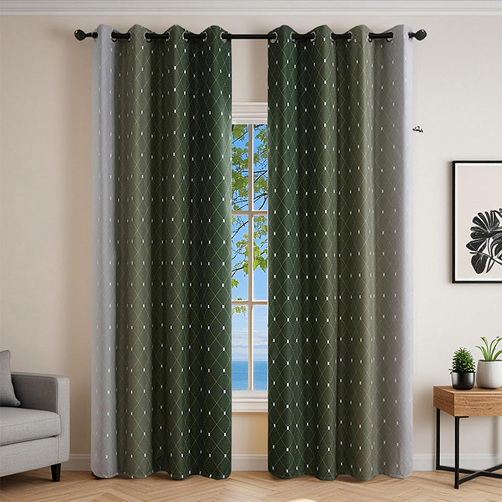 2Pcs Blackout Curtain Gradient Color Curtains-Dark Blue