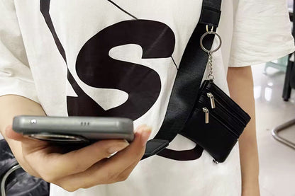 Phone Strap With Zippered Wallet Pouch Adjustable Phone Strap Crossbody Phone String-Black
