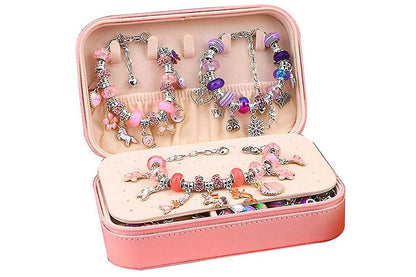 133Pcs Charm Bracelet Making Kit for Girls with Jewelry Box DIY Beaded Jewelry Making Kit Christmas Gift-Purple and Pink