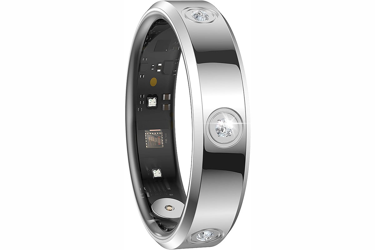 Elegant Stainless Steel Smart Ring with Charging Case - Silver