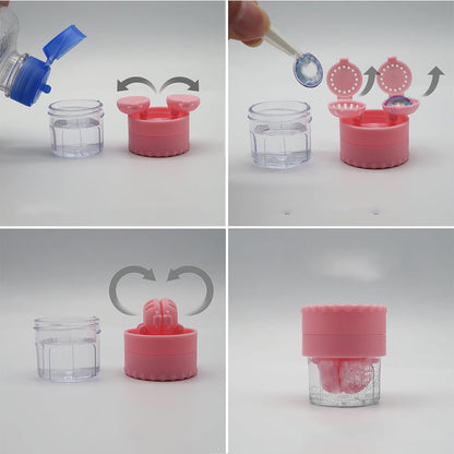 Contact Lens Case and Washer Set Travel Size Contact Lenses Cleaning Storage Tool Kit Pink