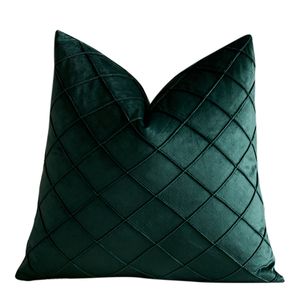Velvet Rhombus Pleated Cushion Cover for Sofa Bedroom and Window Seat - Green
