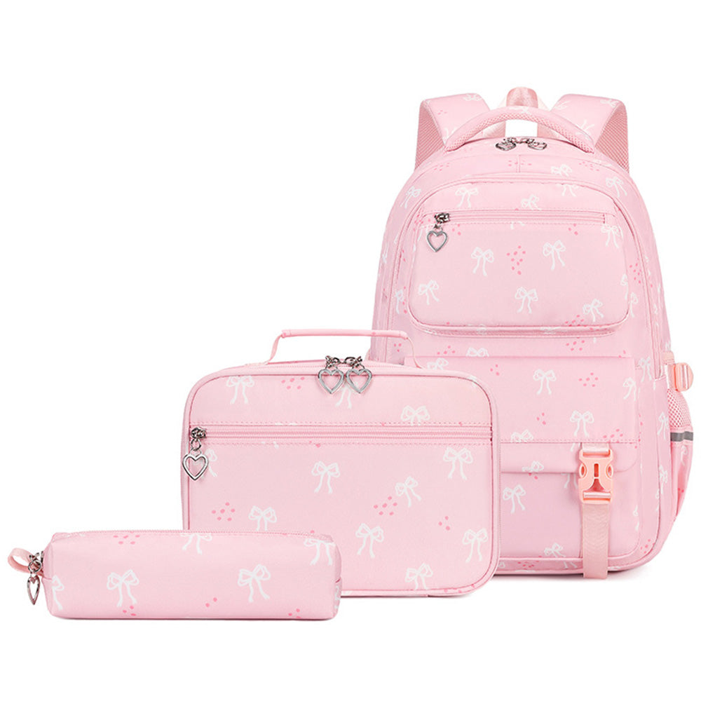 3 Piece Girls School Backpack Set with Lunch Bag Pencil Case - Pink