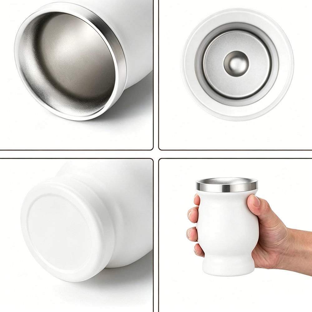 8oz 304 Stainless Steel Yerba Mate Cup Double Wall with Straw Spoon-White