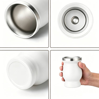 8oz 304 Stainless Steel Yerba Mate Cup Double Wall with Straw Spoon-White