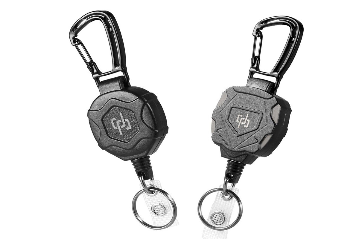 Heavy Duty Retractable ID Badge Holder Keychain Black and Grey
