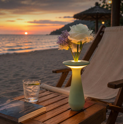 Rechargeable Vase Table Night Light with Warm Dimmable Glow - Green