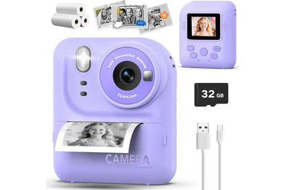 Boy and Girls Camera Instant Print Photo Portable Thermal Printing Camera-Purple