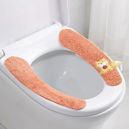 4Pcs Bathroom Soft Thicker Warmer Washable Cloth Toilet Seat Cover Pads