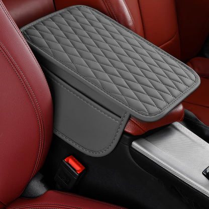 PU Leather Car Center Console Cover with 2 Storage Pocket Car Arm Rest Cover Car Interior Accessories Grey