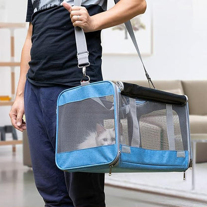 Pet Carrier for Large Cats Washable Dog Carrier Privacy Protection for Travel-blue