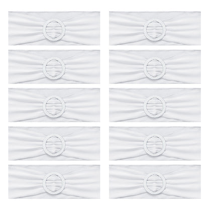30 Pieces Elastic Chair Sashes Bows with Buckle Spandex Chair Bands - White