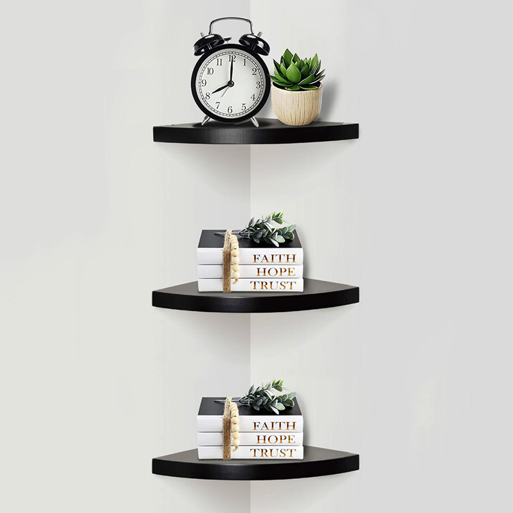 Floating Corner Shelf Set for Wall Storage-Black