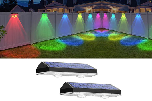 2Pcs Solar Fence Lights Outdoor Solar Lights Outdoor Waterproof for Backyard Railing -7 Color Modes