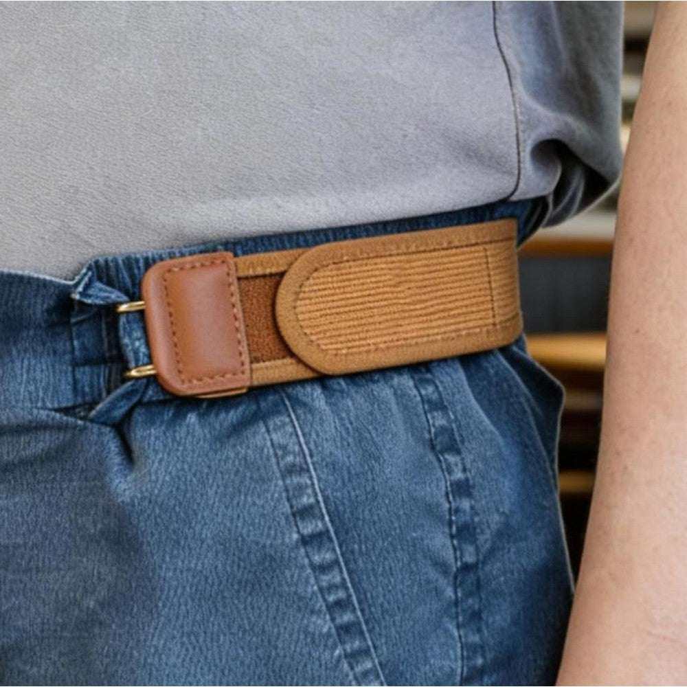 2Pcs Elastic Belt Adjustable No Buckle Belt for Daily Use-Brown