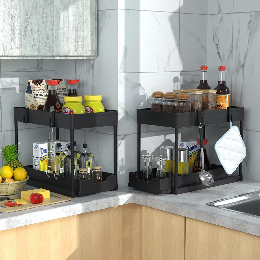 Multi-Purpose Pull-Out Storage Organizers Under Sink Organizers Rack for Bathroom Kitchen Black