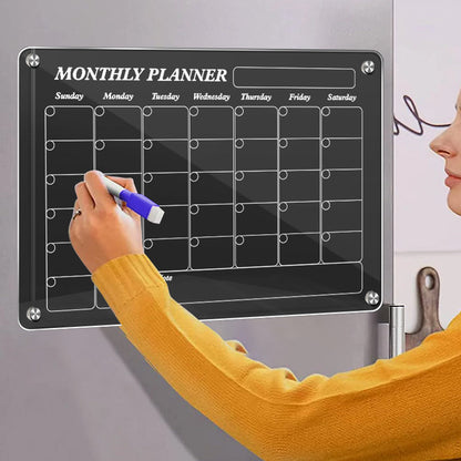 Acrylic Magnetic Calendar for Fridge Clear Dry Erase Board Planner with 5 Colorful Markers Monthly Style