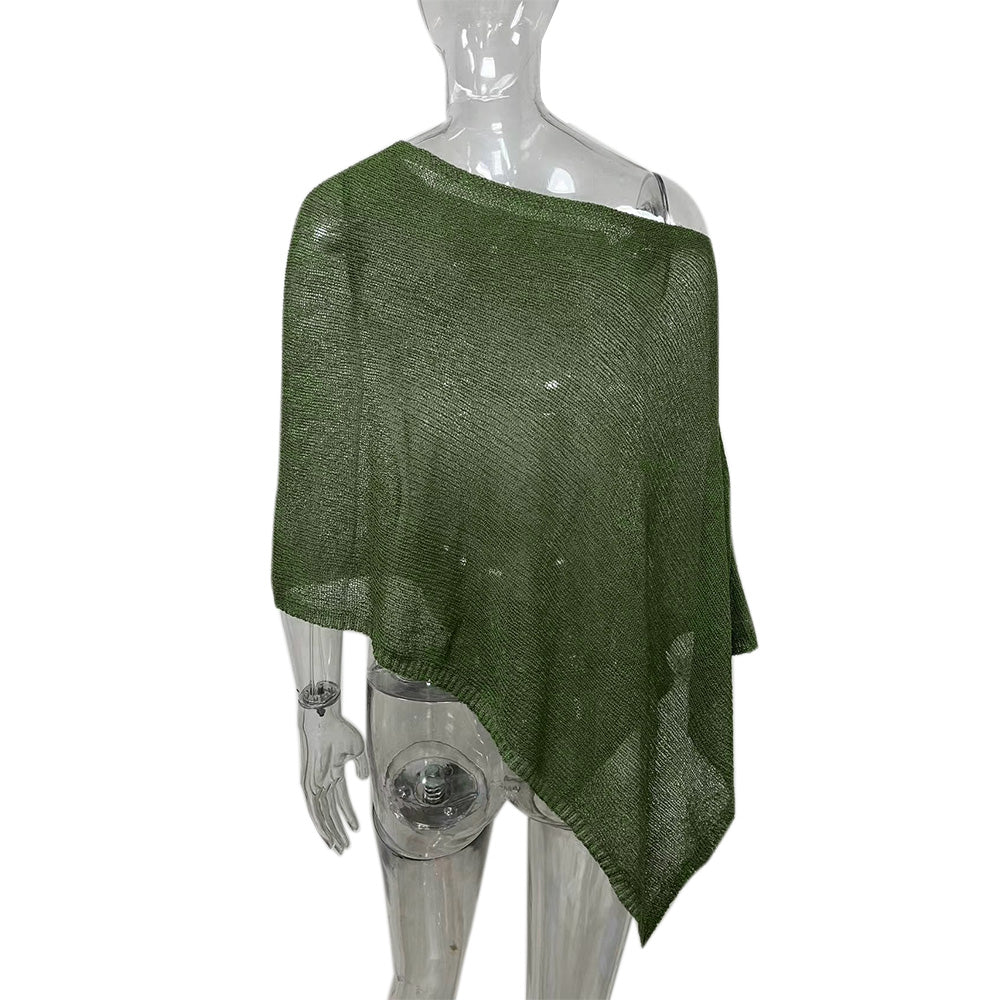 Summer Irregular Sheer Poncho Shawl Beach Cover Up - Green