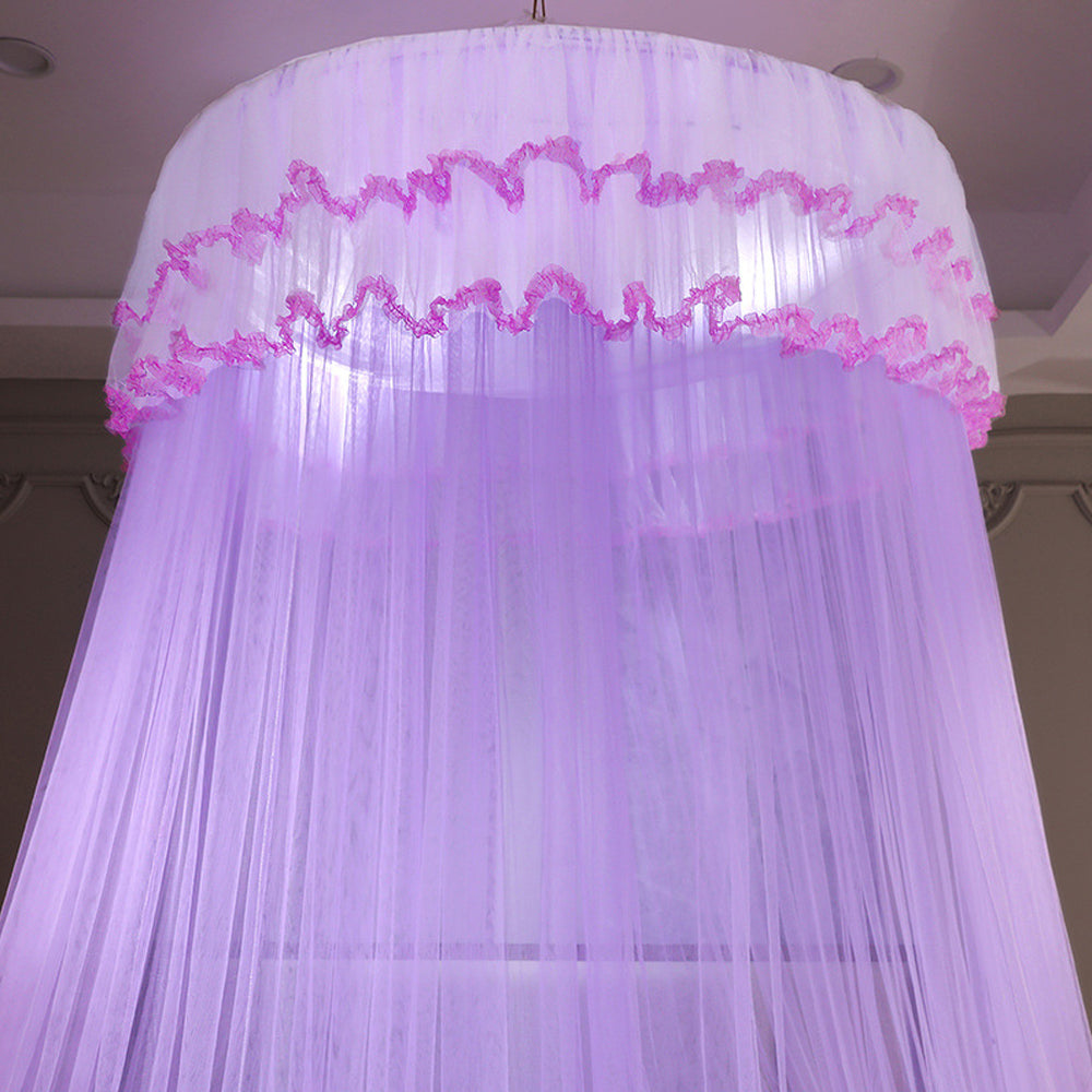 Lace Bed Canopy Drapes Dome Mosquito Net Hanging Bed Curtain Purple