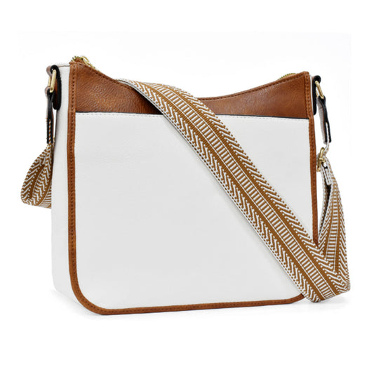 PU Leather Crossbody Bag for Women Sling Shoulder Bag with Wide Adjustable  Strap White